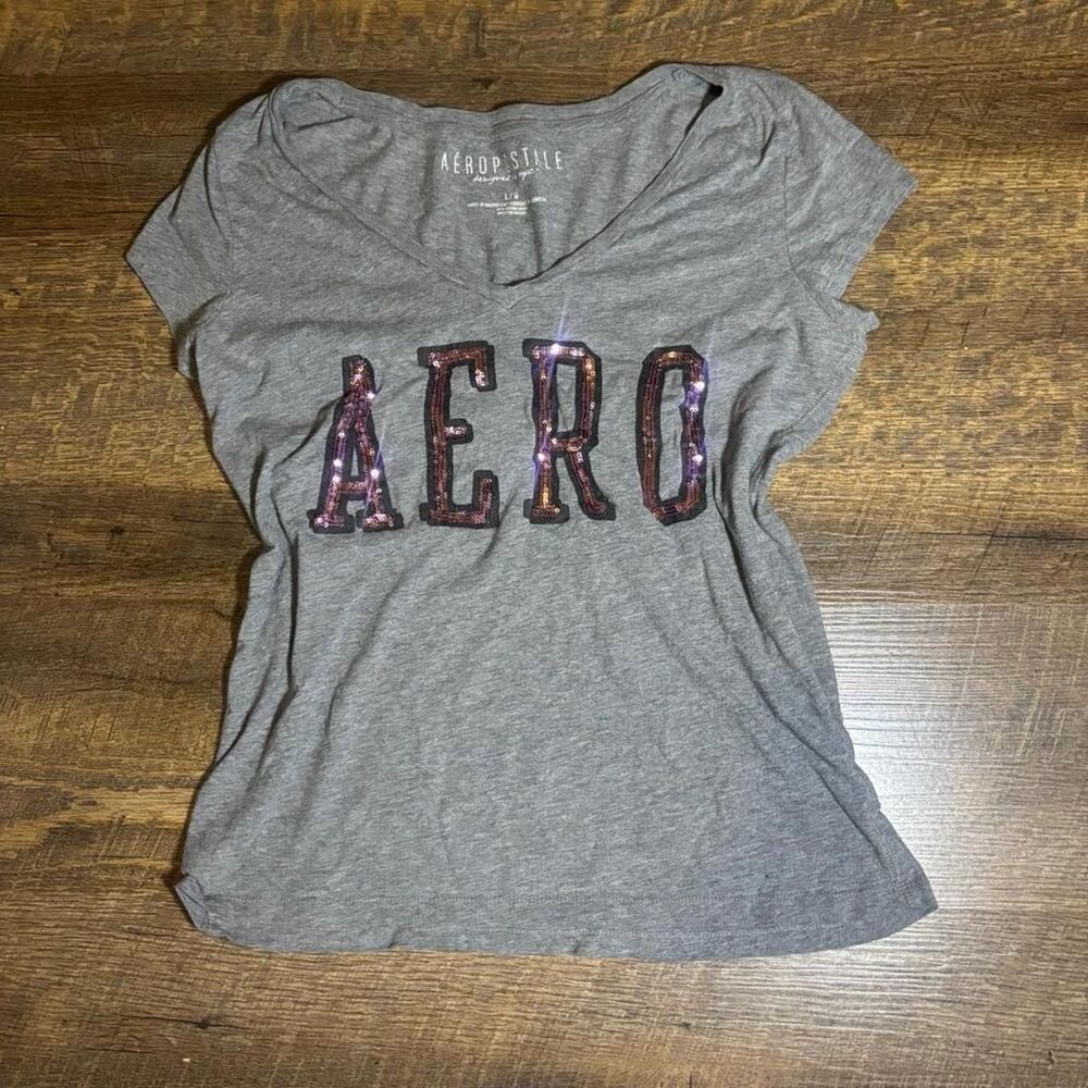 Aeropostale Women's Grey Squin Baby tee
